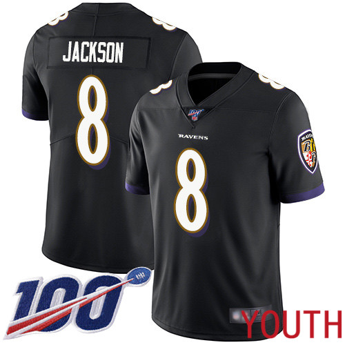 Baltimore Ravens Limited Black Youth Lamar Jackson Alternate Jersey NFL Football 8 100th Season Vapor Untouchable